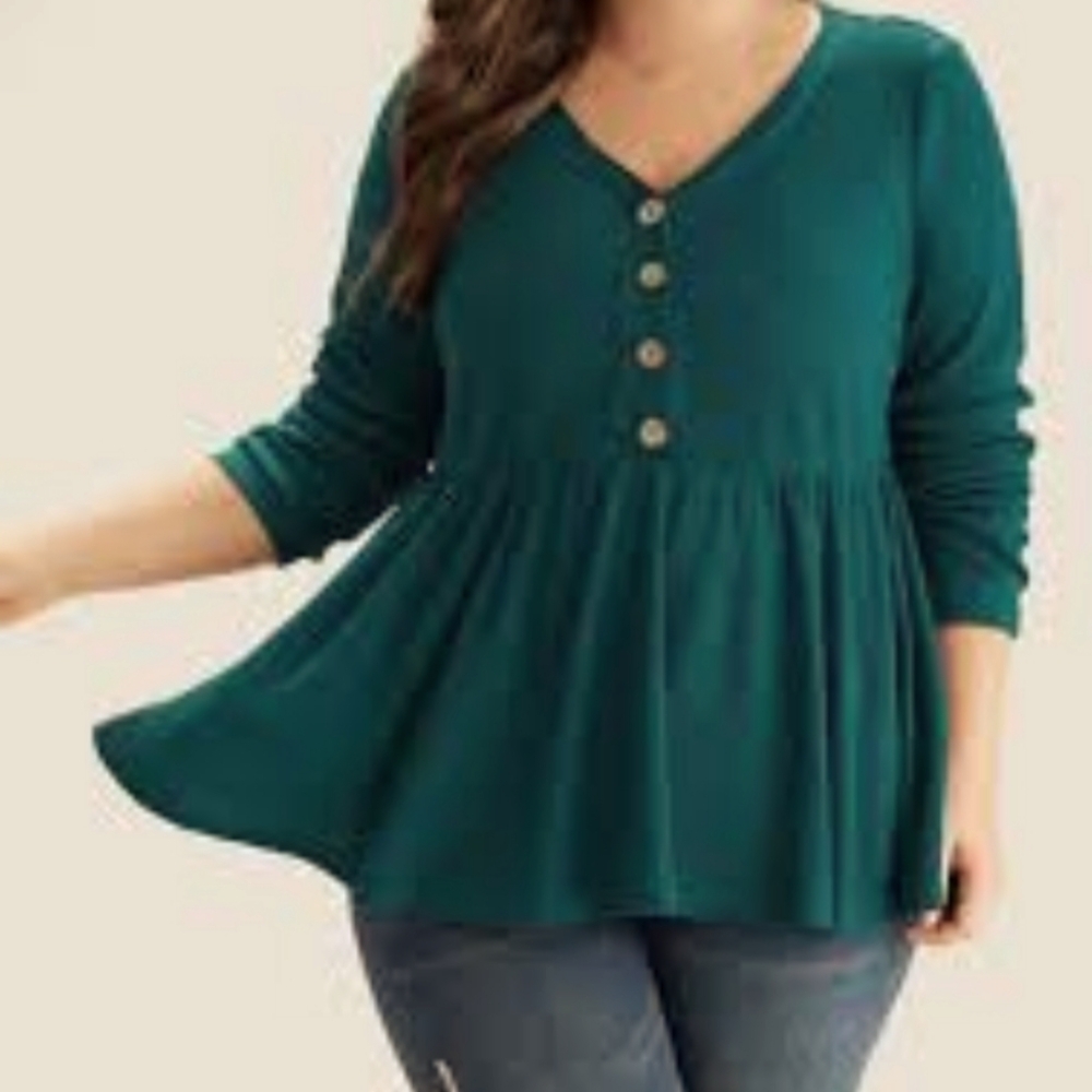 NEW Bloomchic green waffle knit baby doll top 1x - Picture 1 of 6
